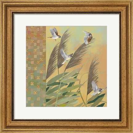 Framed Sparrows and Phragmates August Evening Print