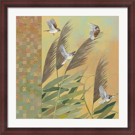 Framed Sparrows and Phragmates August Evening Print