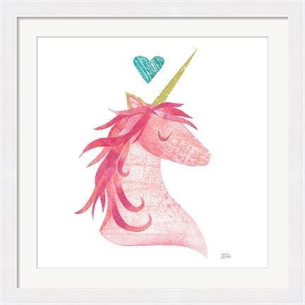 Framed Unicorn Magic II Heart Sq Pink Print