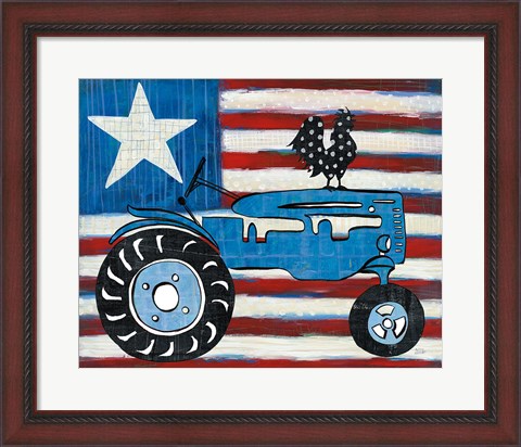 Framed Modern Americana Flag with Tractor Print