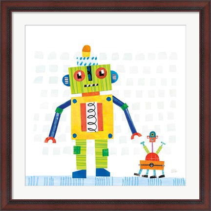 Framed Robot Party IV on Square Toys Print