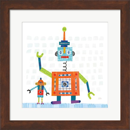 Framed Robot Party III on Square Toys Print