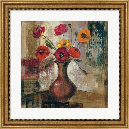 Framed Poppies in a Copper Vase II Print