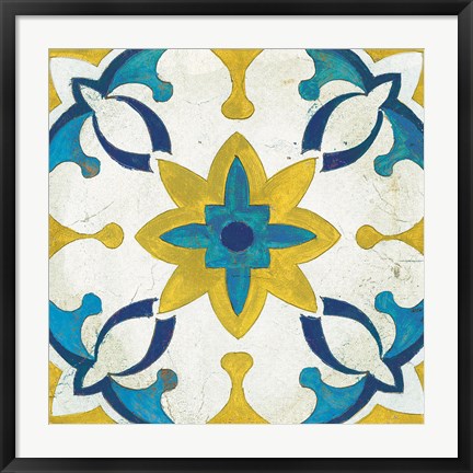 Framed Andalucia Tiles D Blue and Yellow Print