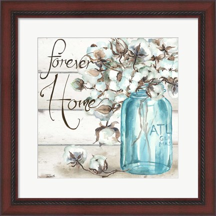 Framed Cotton Boll Mason Jar II Home Print
