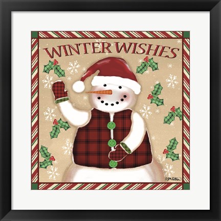 Framed Season&#39;s Greetings Snowmen II Print
