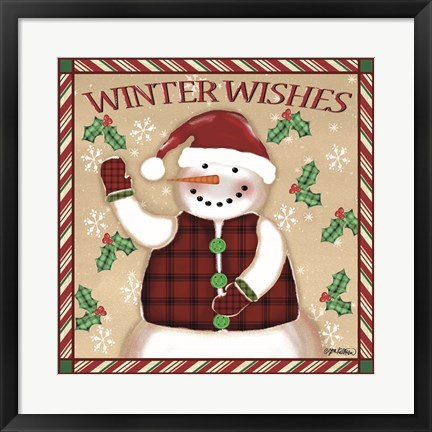 Framed Season&#39;s Greetings Snowmen II Print