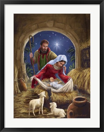Framed Holy Family with sheep Print
