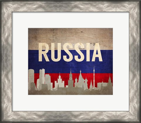 Framed Moscow, Russia - Flags and Skyline Print