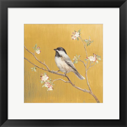 Framed Black Capped Chickadee on Gold Print