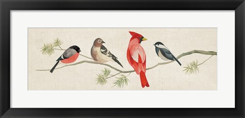 Framed Festive Birds Panel I Linen Print