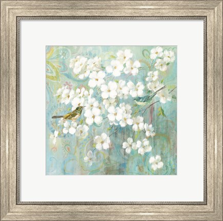Framed Spring Dream II Teal Bird Print