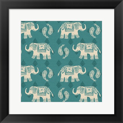 Framed Woodcut Elephant Pattern B Print