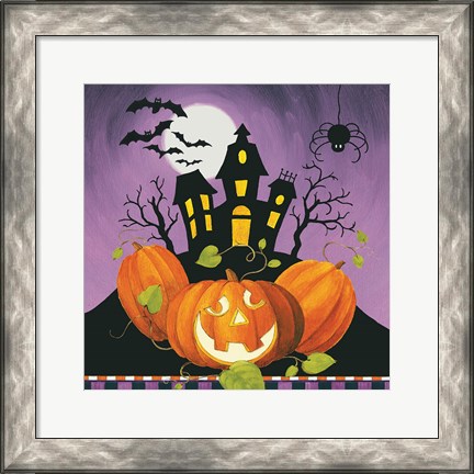 Framed Happy Haunting House on Pumpkins Print
