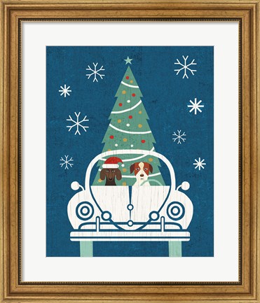 Framed Holiday on Wheels XIII Navy Print