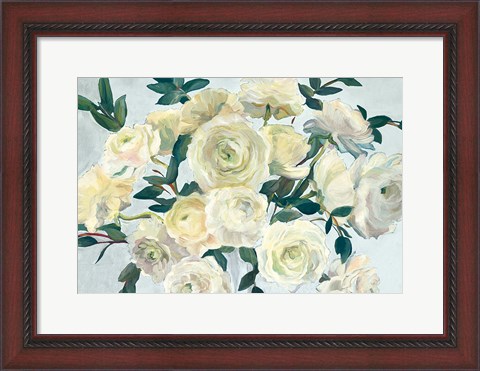 Framed Roses in Cobalt Vase Spa Blue Crop Print