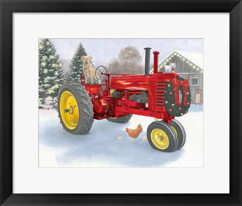 Framed Christmas in the Heartland III Red Tractor Print