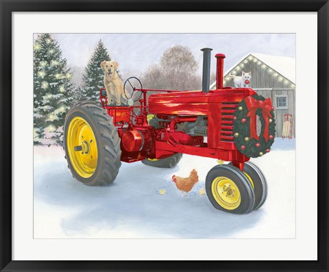 Framed Christmas in the Heartland III Red Tractor Print