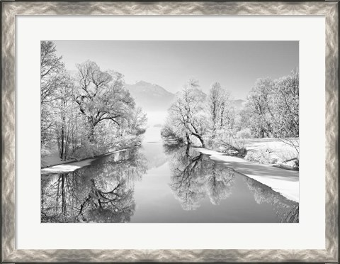 Framed Winter landscape at Loisach, Germany (BW) Print