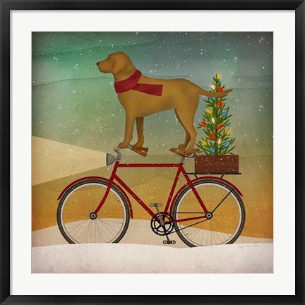 Framed Yellow Lab on Bike Christmas Print