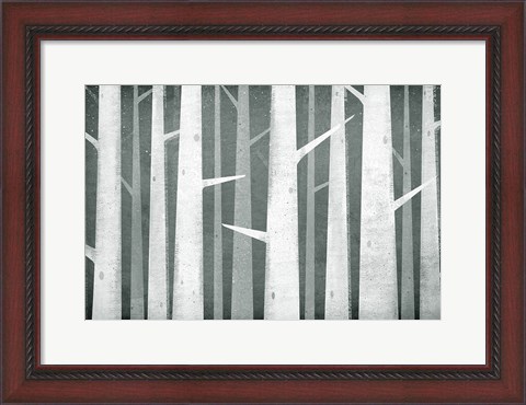 Framed Birches Winter Woods I Neutral Print