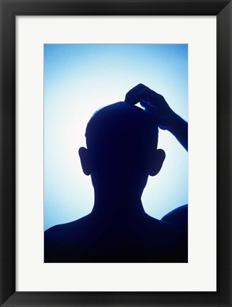 Framed 1990S Silhouette Bald Man Scratching His Head Print