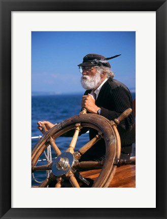 Framed 1990S Bearded Man At Wheel Of Ship Print