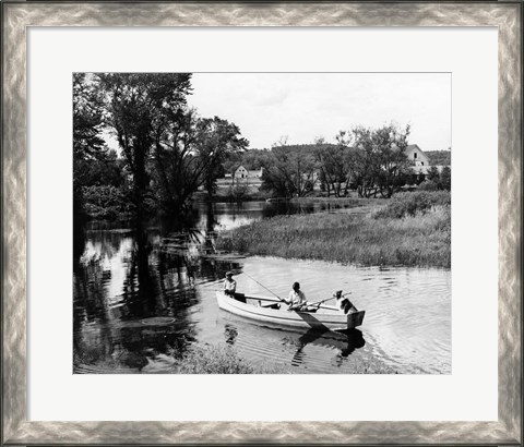 Framed 1930s 1940s Pair Of Boys In Rowboat Print