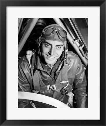 Framed 1940s Fighter Airplane Pilot On US World War II Print
