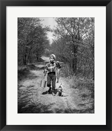Framed 1950s Boy With Beagle Puppy Print