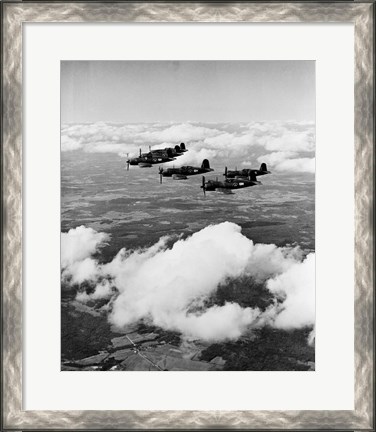 Framed 1940s 6 Navy Corsairs Above The Clouds Print
