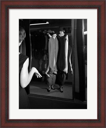 Framed 1950s Young Women Looking At Distorted Reflection Print