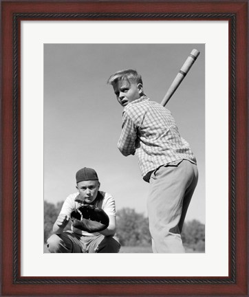 Framed 1950s Teen Boy At Bat Print