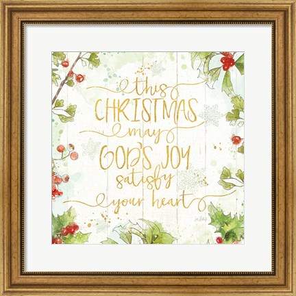 Framed Christmas Sentiments III Gold on Wood Print