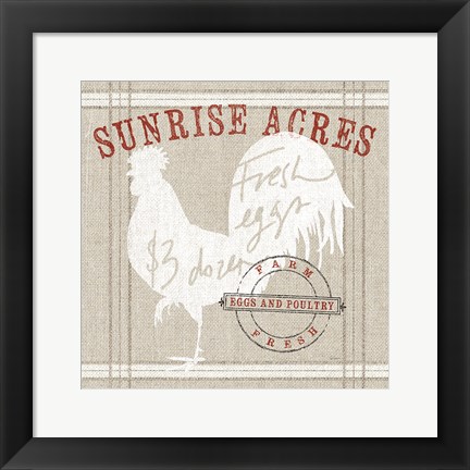 Framed Farm Linen Rooster Print