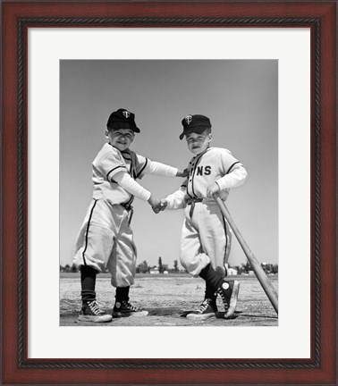 Framed 1960s Pair Of Little Leaguers In Uniform Print