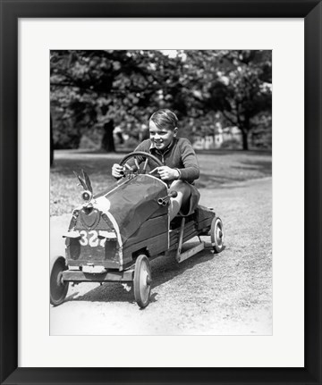 Framed 1930s Boy Driving Home In Race Car Print