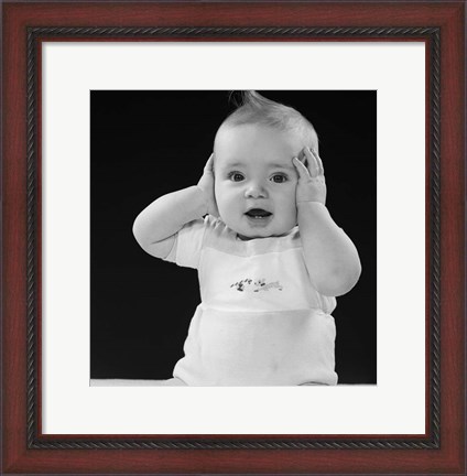 Framed 1950s Baby With Hands Up Print