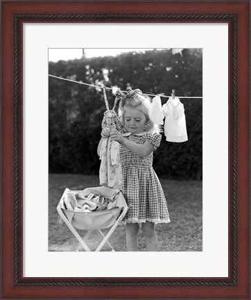 Framed 1940s 1950s Girl Gingham Dress Hanging Print