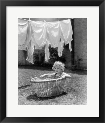 Framed 1930s 1940s Girl Outdoors Sitting In Laundry Basket Print