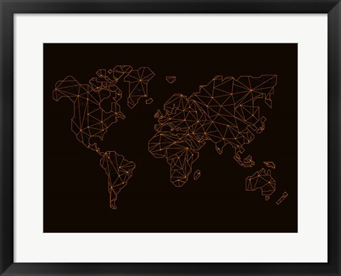 Framed World Map Orange 3 Print
