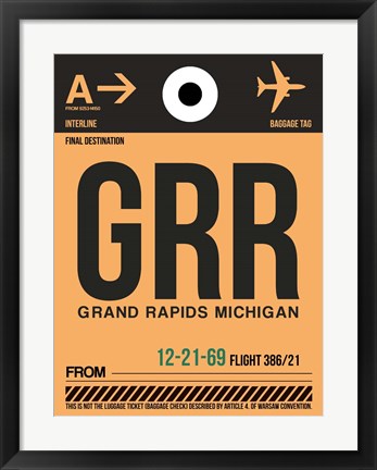 Framed GRR Grand Rapids Luggage Tag I Print