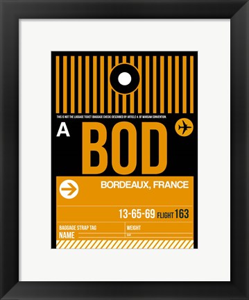 Framed BOD Bordeaux Luggage Tag II Print