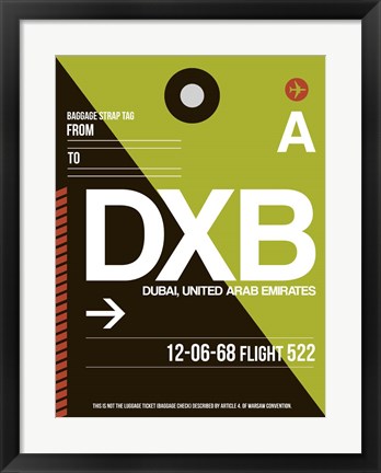 Framed DXB Dubai Luggage Tag II Print