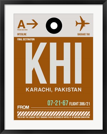Framed KHI Karachi Luggage Tag II Print