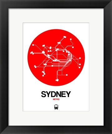 Framed Sydney Red Subway Map Print