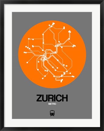 Framed Zurich Orange Subway Map Print