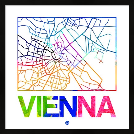 Framed Vienna Watercolor Street Map Print