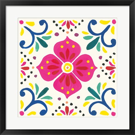Framed Floral Fiesta White Tile IX Print