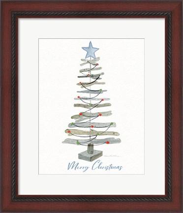 Framed Coastal Holiday Tree III Red Merry Christmas Print